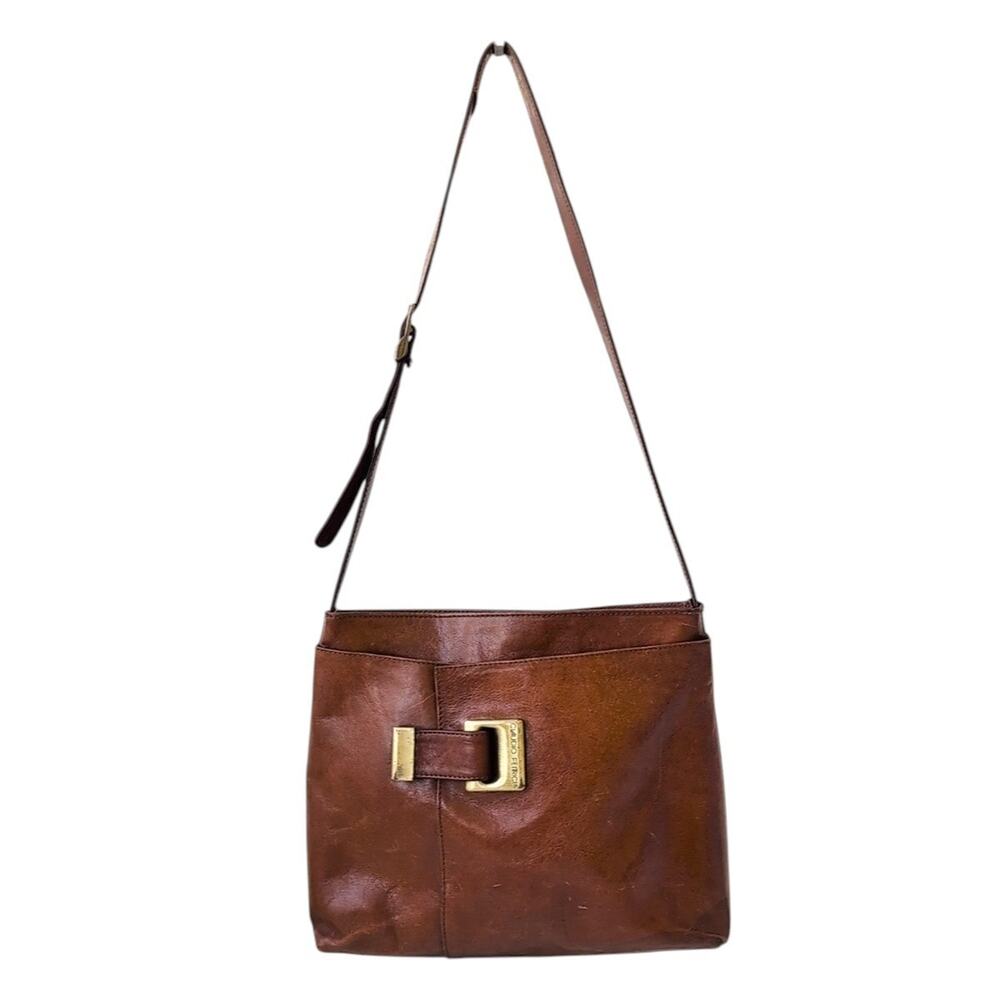 Claudio Ferrici Glossy Brown Leather Shoulder Bag/Purse, Pockets Inside & Out